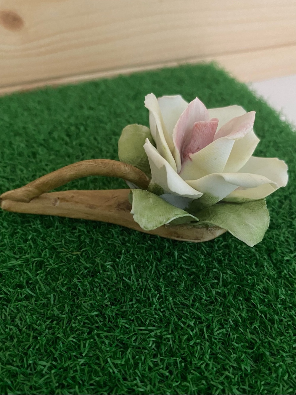 RARE Vintage Capodimonte Porcelain Rose Figurine Pink White Floral Branch Italy